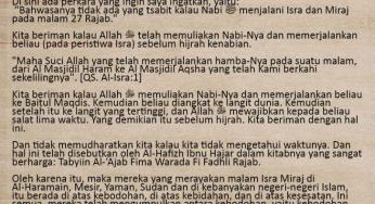 BERHATI-HATILAH DENGAN BIDAHNYA PERAYAAN ISRA MIRAJ