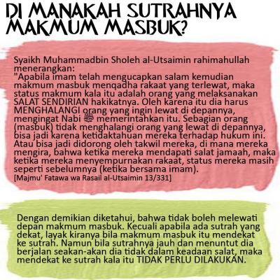 DI MANAKAH SUTRAHNYA MAKMUM MASBUK? - Nasihat Sahabat