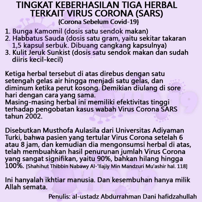 TINGKAT KEBERHASILAN TIGA HERBAL TERKAIT VIRUS CORONA (SARS)