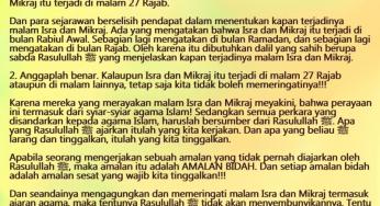 PERAYAAN ISRA DAN MIKRAJ ADALAH PERAYAAN YANG DIBANGUN DI ATAS KEBODOHAN DAN KESESATAN