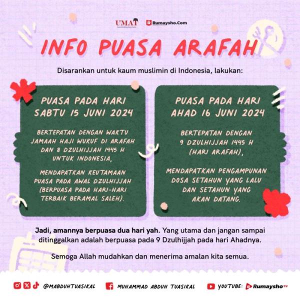 KAPAN PUASA ARAFAH TAHUN 1445 INI?